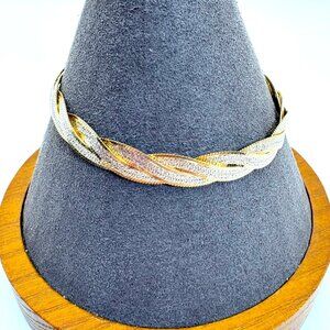 Sterling Silver Two Tone Flattened Twist Herringbone Bracelet Size 7'' Length